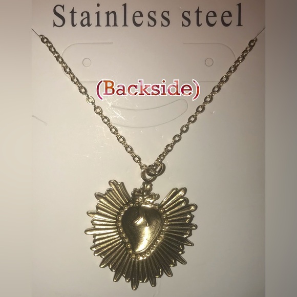 Sacred Heart~ Fiery Floral Radiating Bursting Jesus Mary Catholic Steel Necklace - Picture 16 of 16